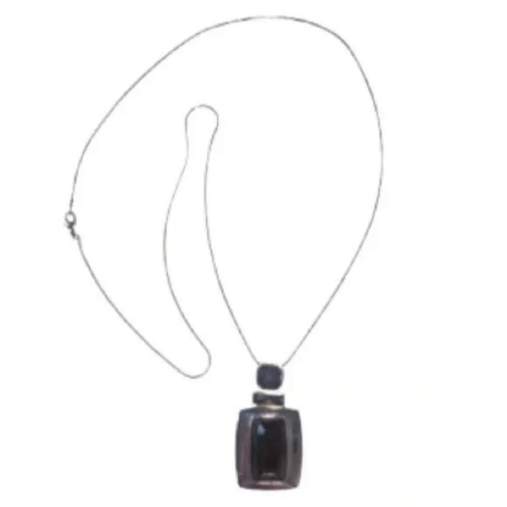 Vintage Black Gem Silver Pendant Necklace